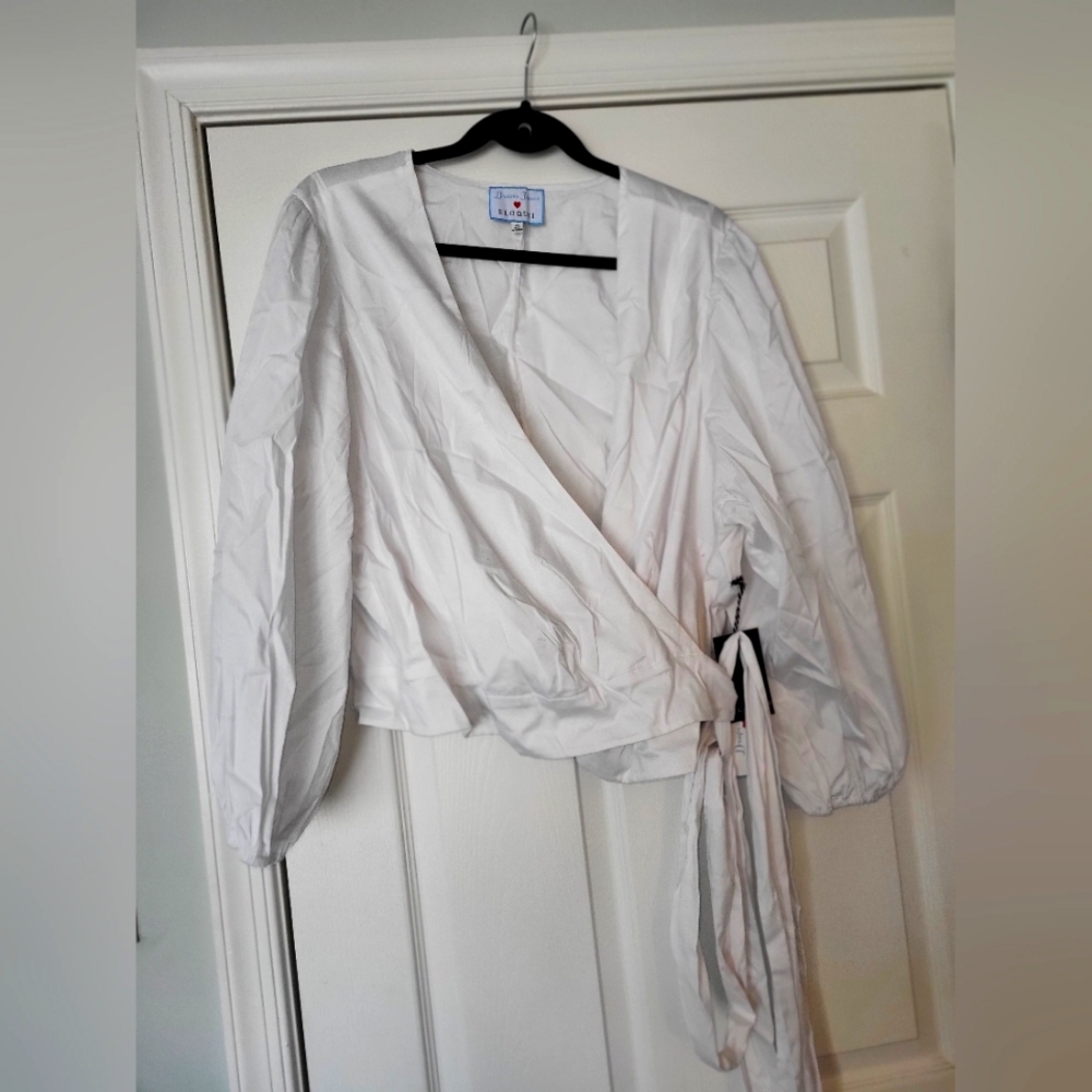 Eloquii White Wrap Around Blouse